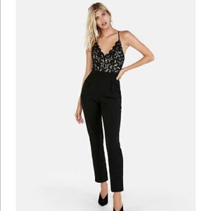 Express BLACK LACE BODICE CAMI JUMPSUIT Large